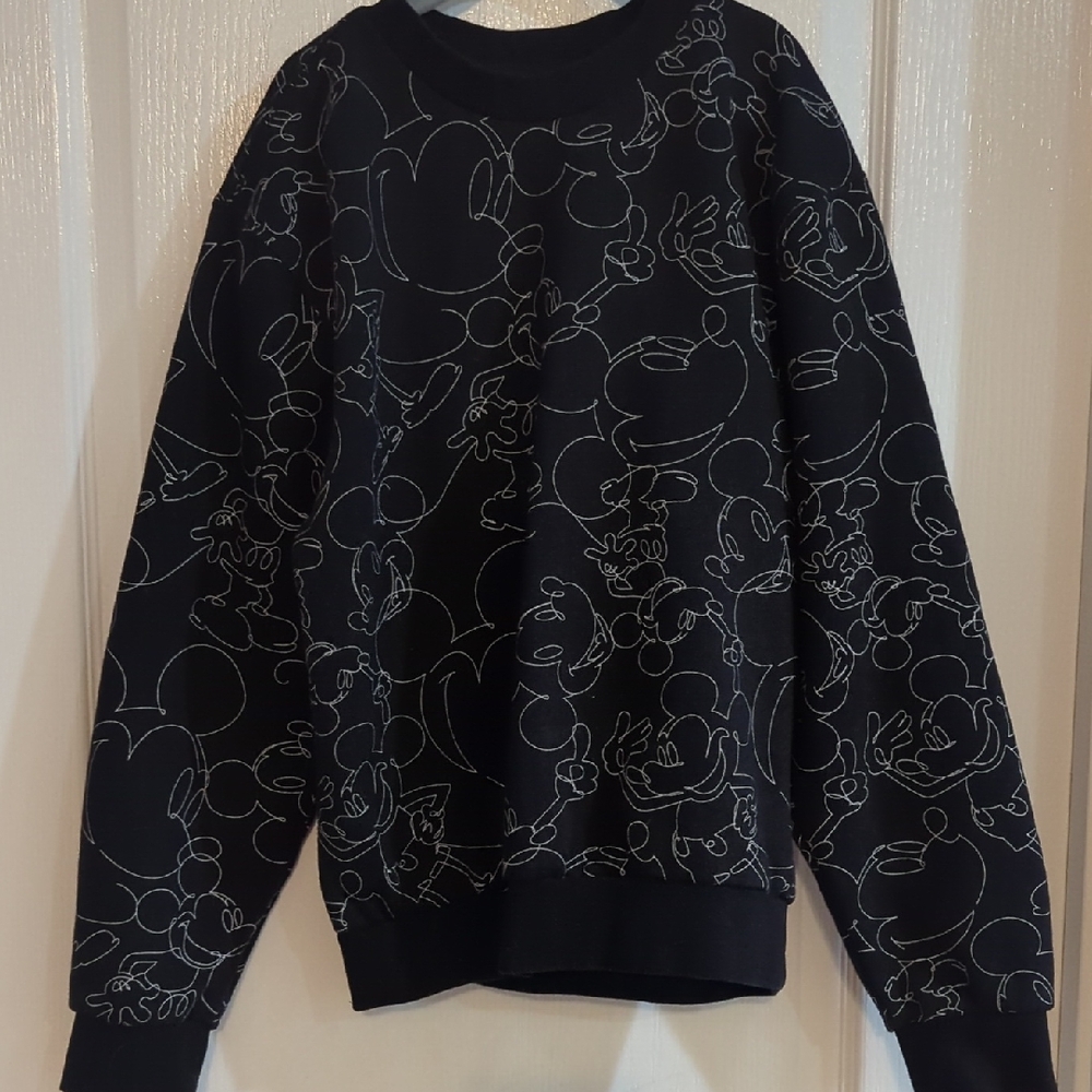 Disney Black Mickey Mouse Crewneck Sweater with Mickey Outline Drawing Design